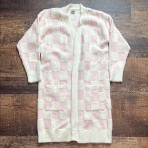 Pink and White Checkered Cardigan
